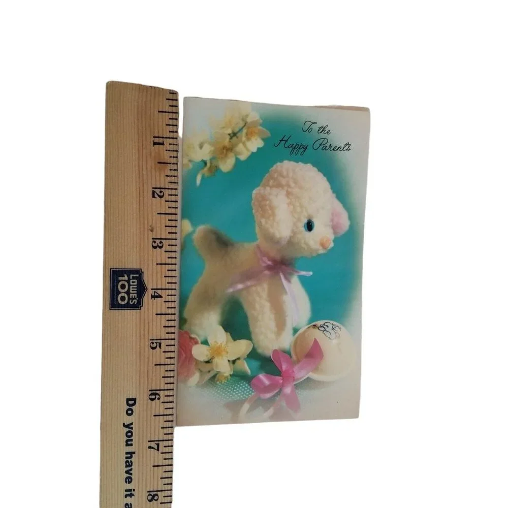 Vintage Baby Card Sunshine Line Congratulations Lamb Plush Stuffed Animal Unused